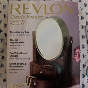 NWOT Revlon Classic Beauty Brown Lighted Two Drawer Mirror